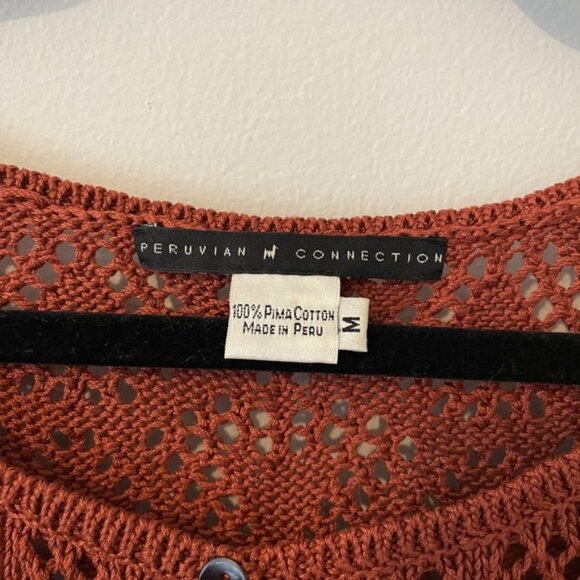 Peruvian Connection 2 Piece Set Crochet Open Knit Cardigan & Tank Orange Size M - Picture 2 of 13